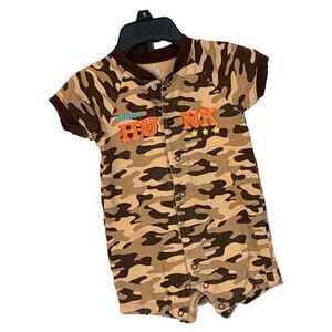 Carter’s | Child of Mine Infant Baby Boys Brown Tan Camouflage Summer Romper 12M
